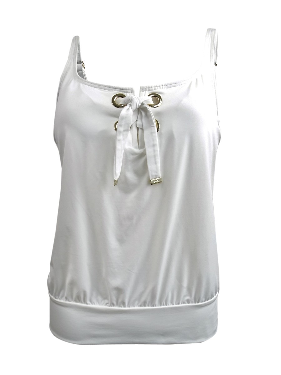 MICHAEL Michael Kors Women\'s Lace-Up Blouson Tankini Top (M, White) MICHAEL Michael Kors Women\'s Lace-Up Blouson Tankini Top (M, White)
