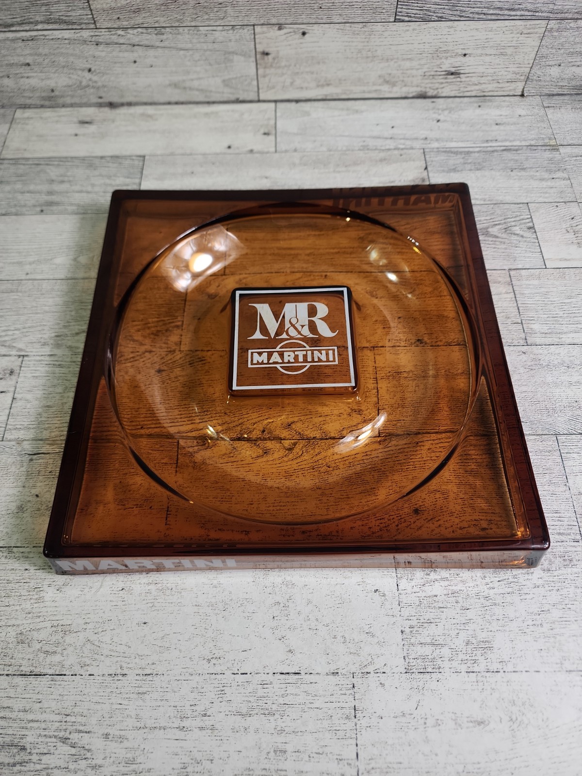 HUGE Vintage Martini & Rossi M&R Amber Glass Ashtray 9\