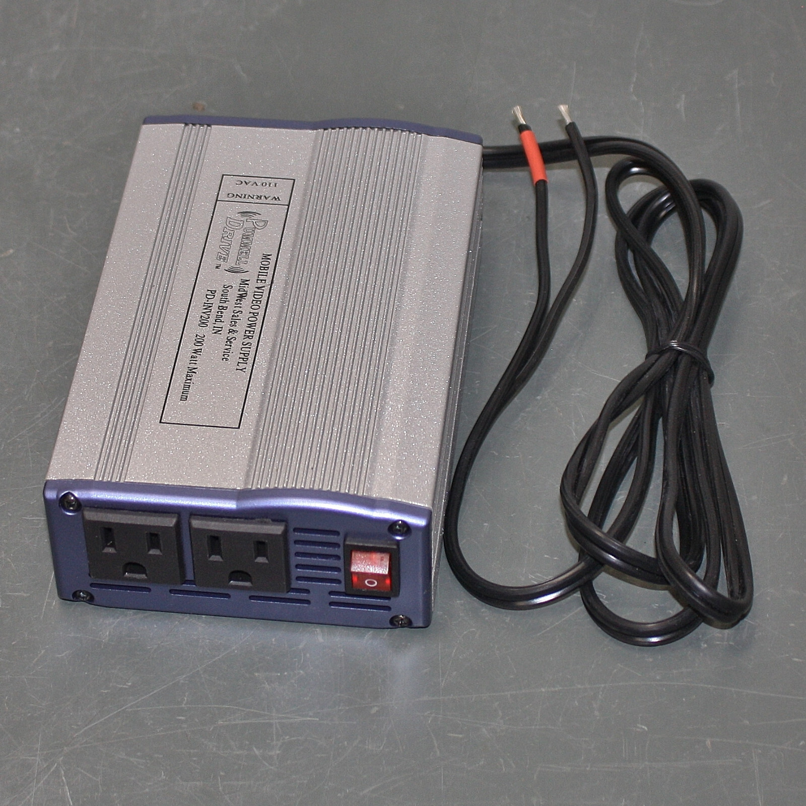 Pummell Drive Power Supply Inverter PD-INV200, 200W, 12V DC to 110V AC Converter Pummell Drive Power Supply Inverter PD-INV200, 200W, 12V DC to 110V AC Converter