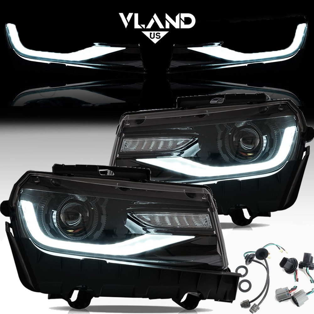 VLAND Pair LED Projector Headlights For 2014 2015 Chevy Camaro W/Sequential Turn VLAND Pair LED Projector Headlights For 2014 2015 Chevy Camaro W/Sequential Turn