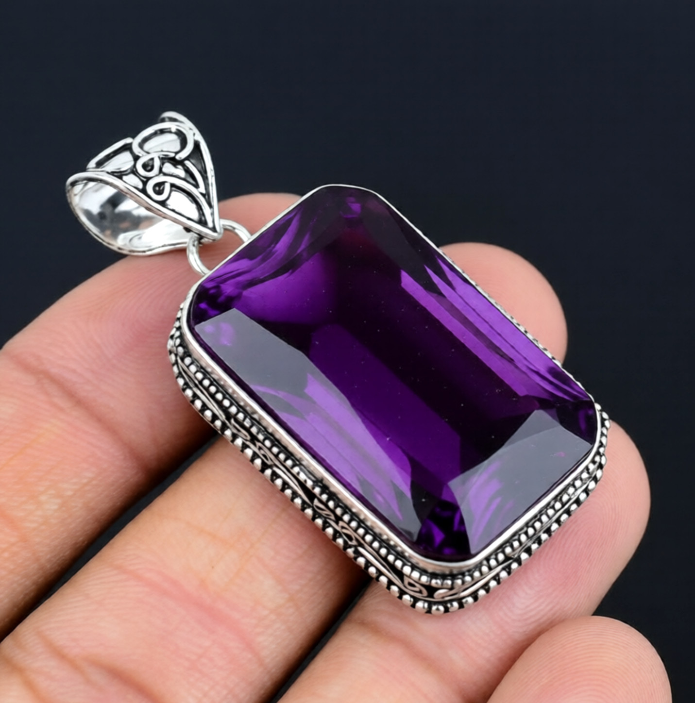 African Amethyst Gemstone Handmade 925 Sterling Silver Jewelry Pendant 2.10