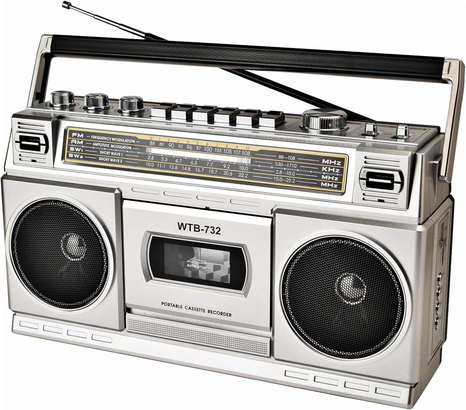 Retro Classic 80S Style Portable Boombox with Cassette Player Recorder, AM/FM/SW