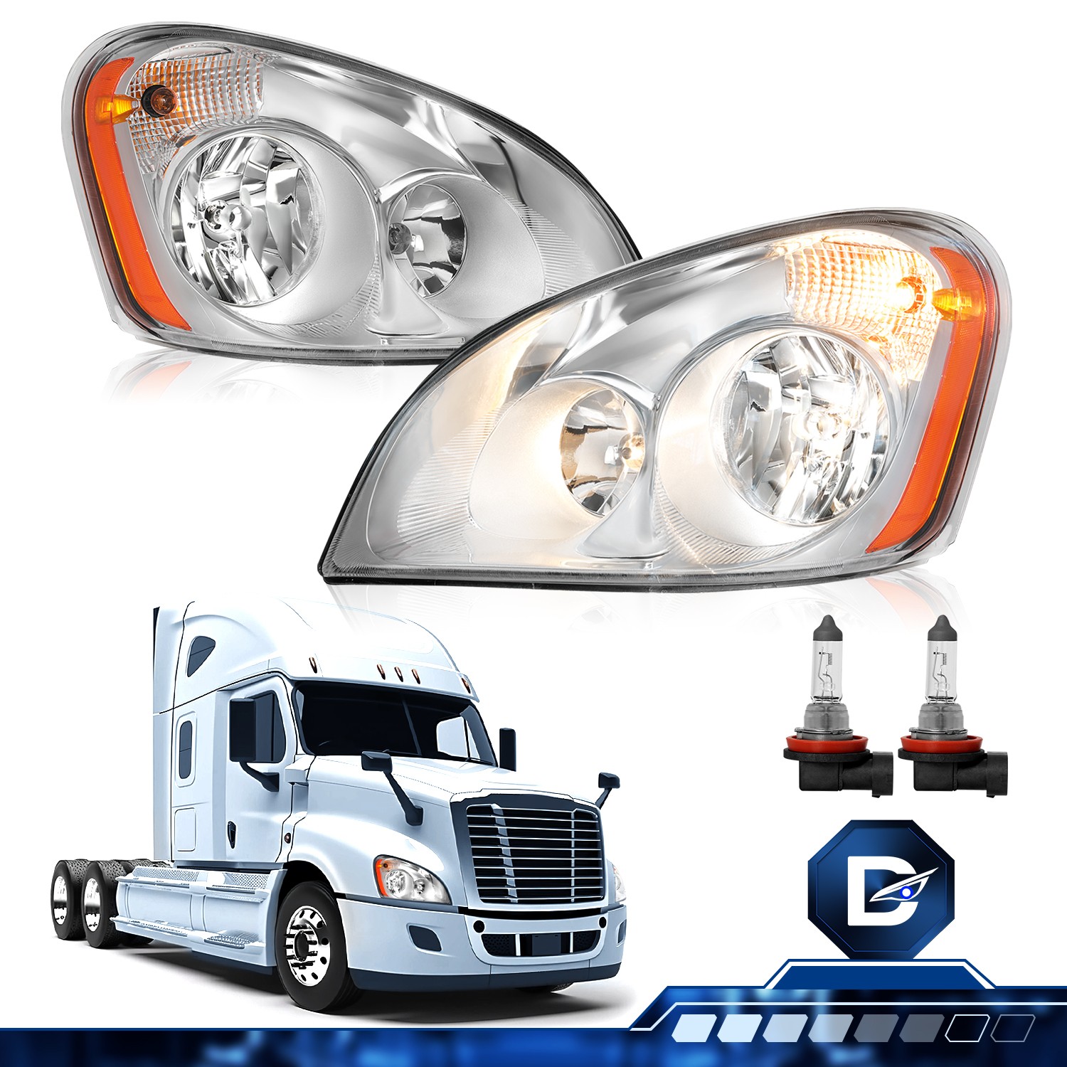 DriveForge For 2008-2017 Freightliner Cascadia Halogen Chrome Headlights SET L+R DriveForge For 2008-2017 Freightliner Cascadia Halogen Chrome Headlights SET L+R