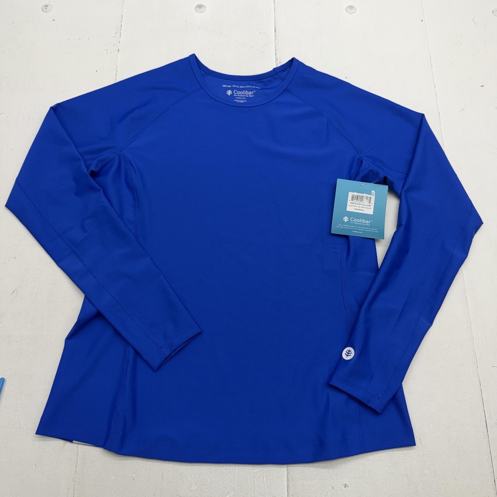 Coolibar Rash Guard Swim Shirt Womens L Blue Hightide Long Sleeve UPF 50+