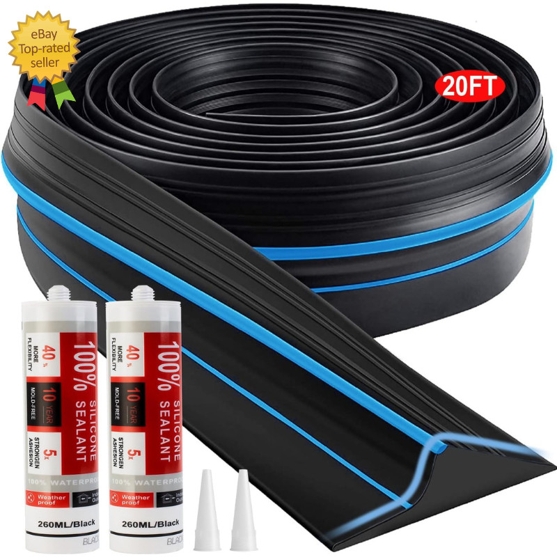 Universal Garage Door Threshold Seal Strip 20FT Kit, Bottom Waterproof Rubber We