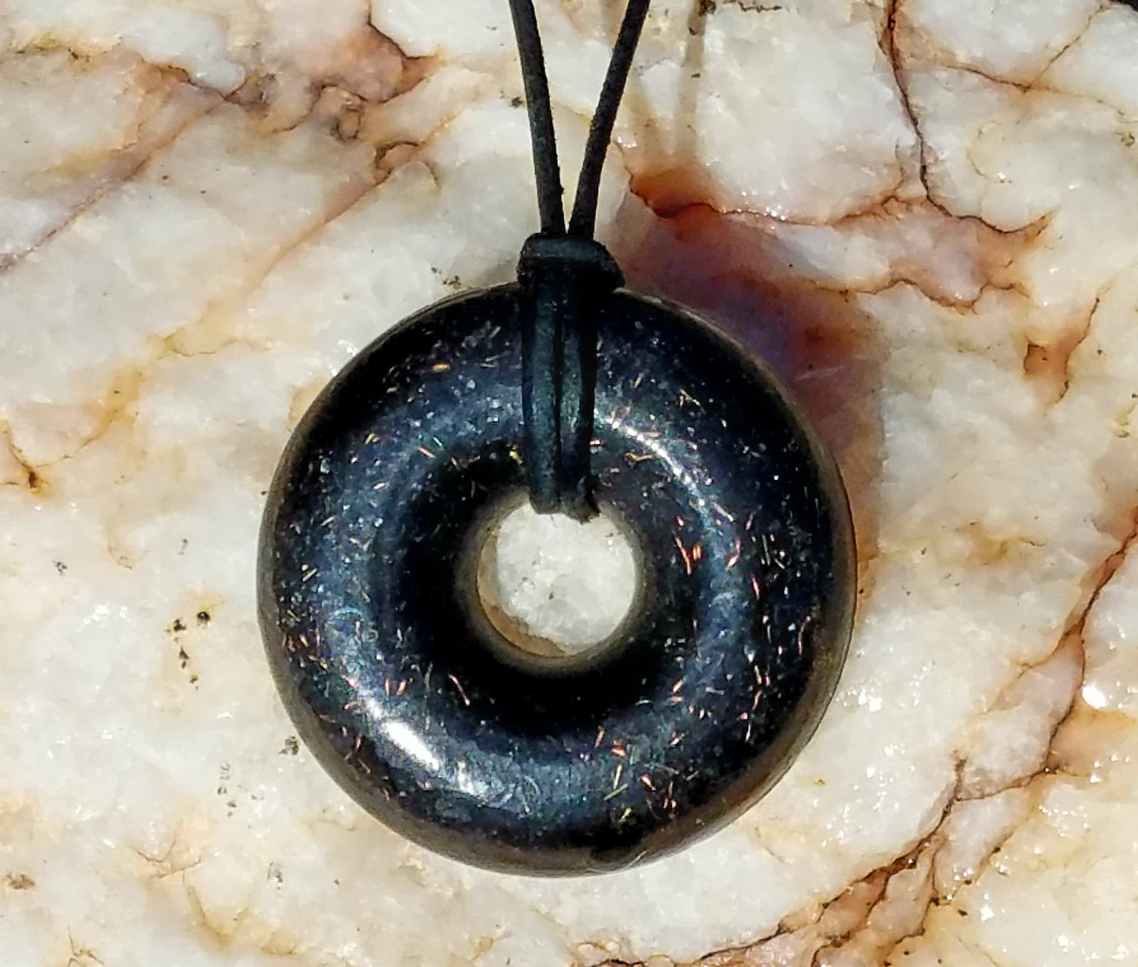 Black Sun Orgonite® Donut Pendant - Chakra Healing Necklace - EMF 5G Protection