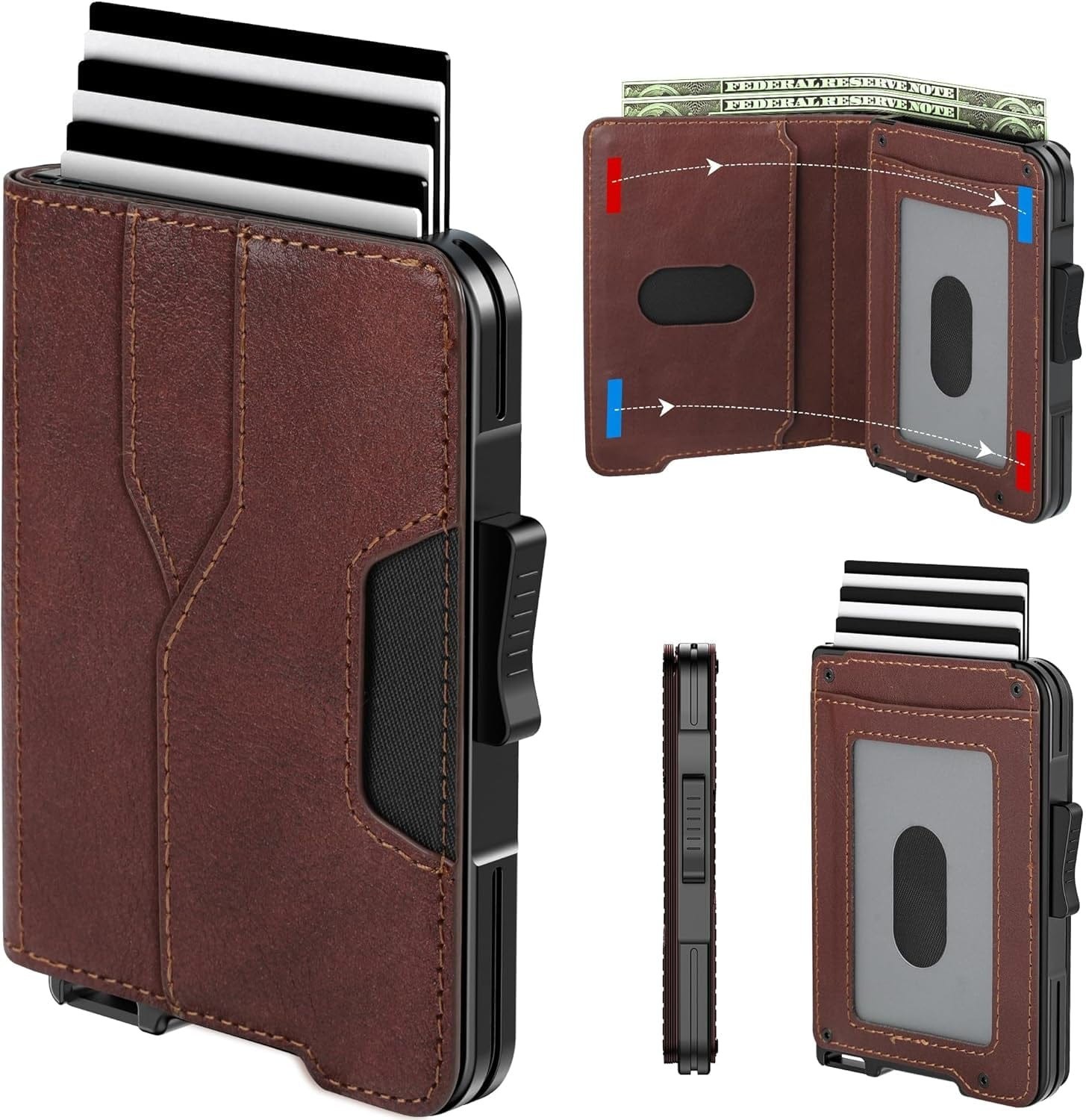 Abby Slim RFID Wallet for Men | Pop-Up Card Holder | Cash Slot | Holds 15 Cards