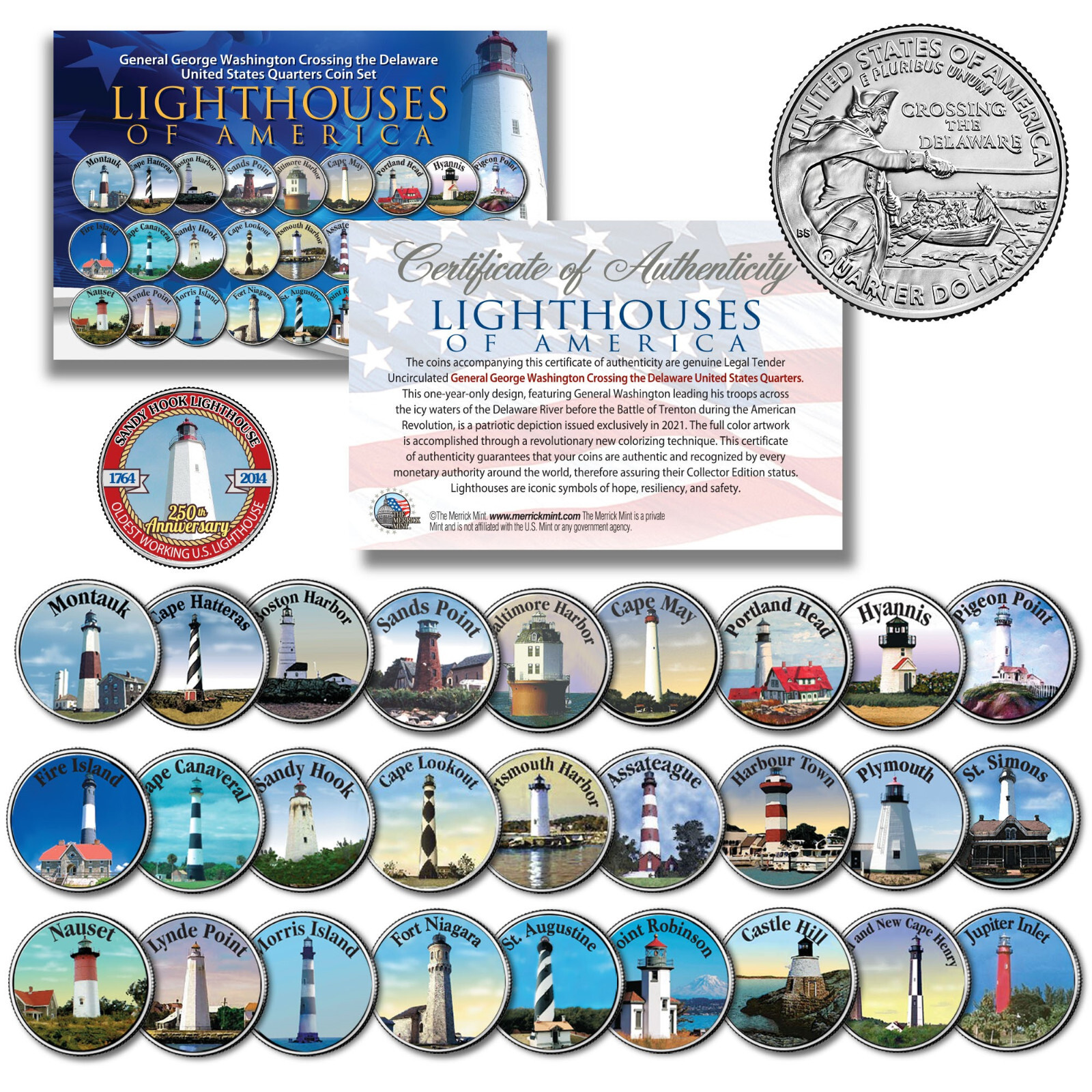 Historic American LIGHTHOUSES Washington Crossing Delaware Quarters 28-Coin Set