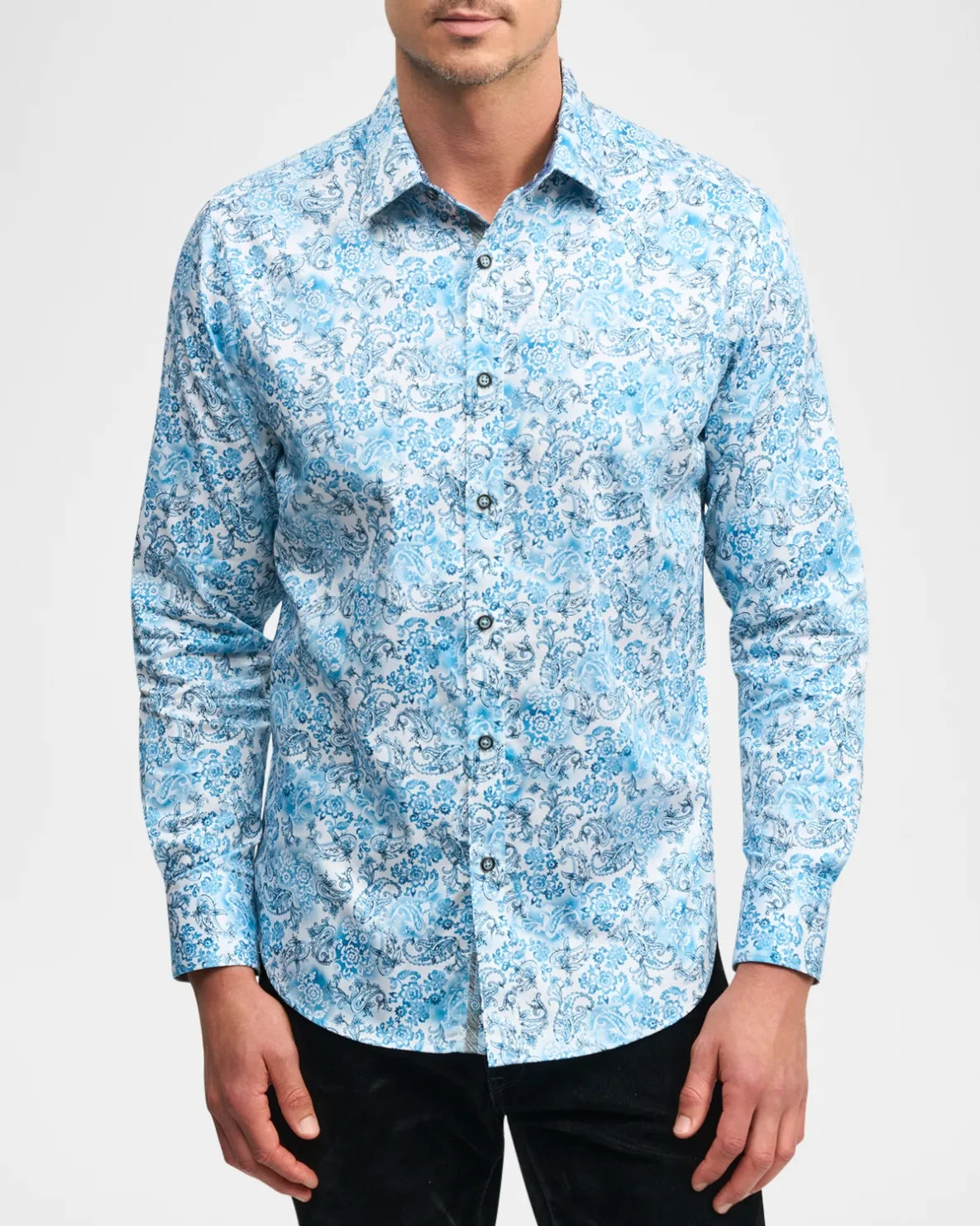 NEW Robert Graham Mens Blue Floral Paisley Long Sleeve Sport Shirt Choose Size