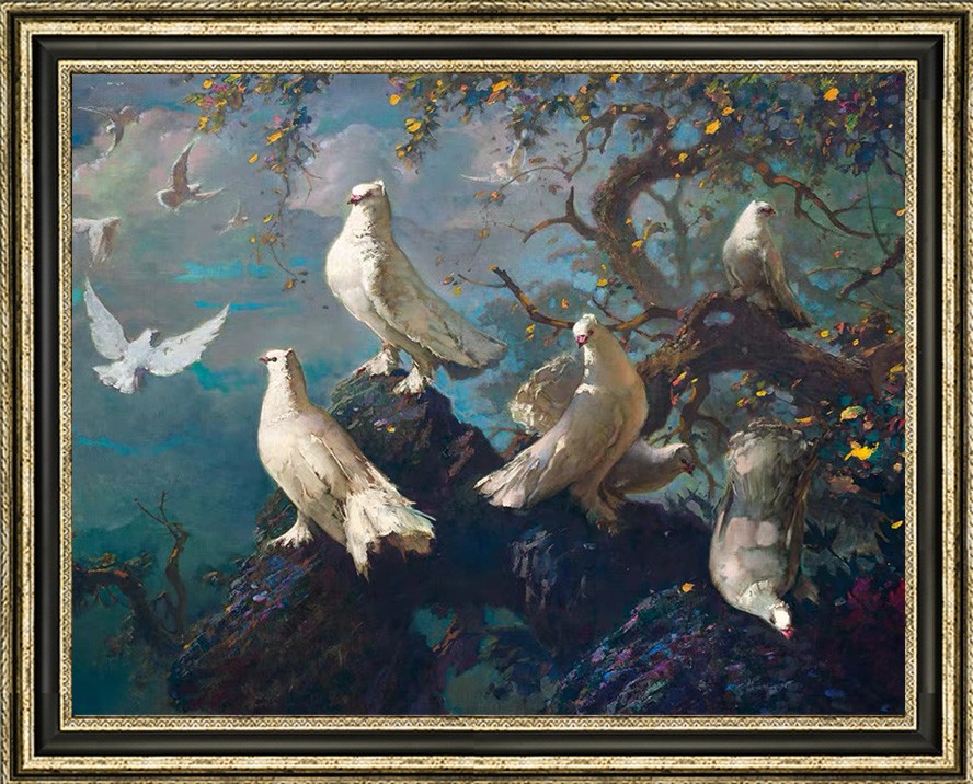 Hand Painted Oil Painting Old Master-Art Antique style Animal Pigeon On Canvas Hand Painted Oil Painting Old Master-Art Antique style Animal Pigeon On Canvas