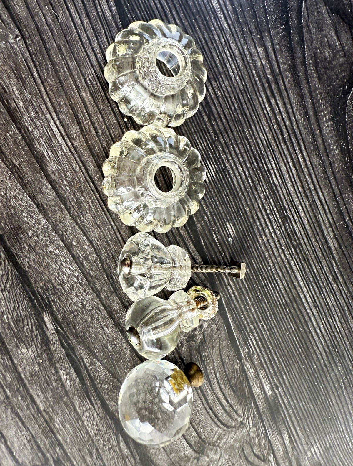 Vintage Clear Glass Crystal Cabinet Drawer Knobs Mixed Lot of5Mismatched Salvage