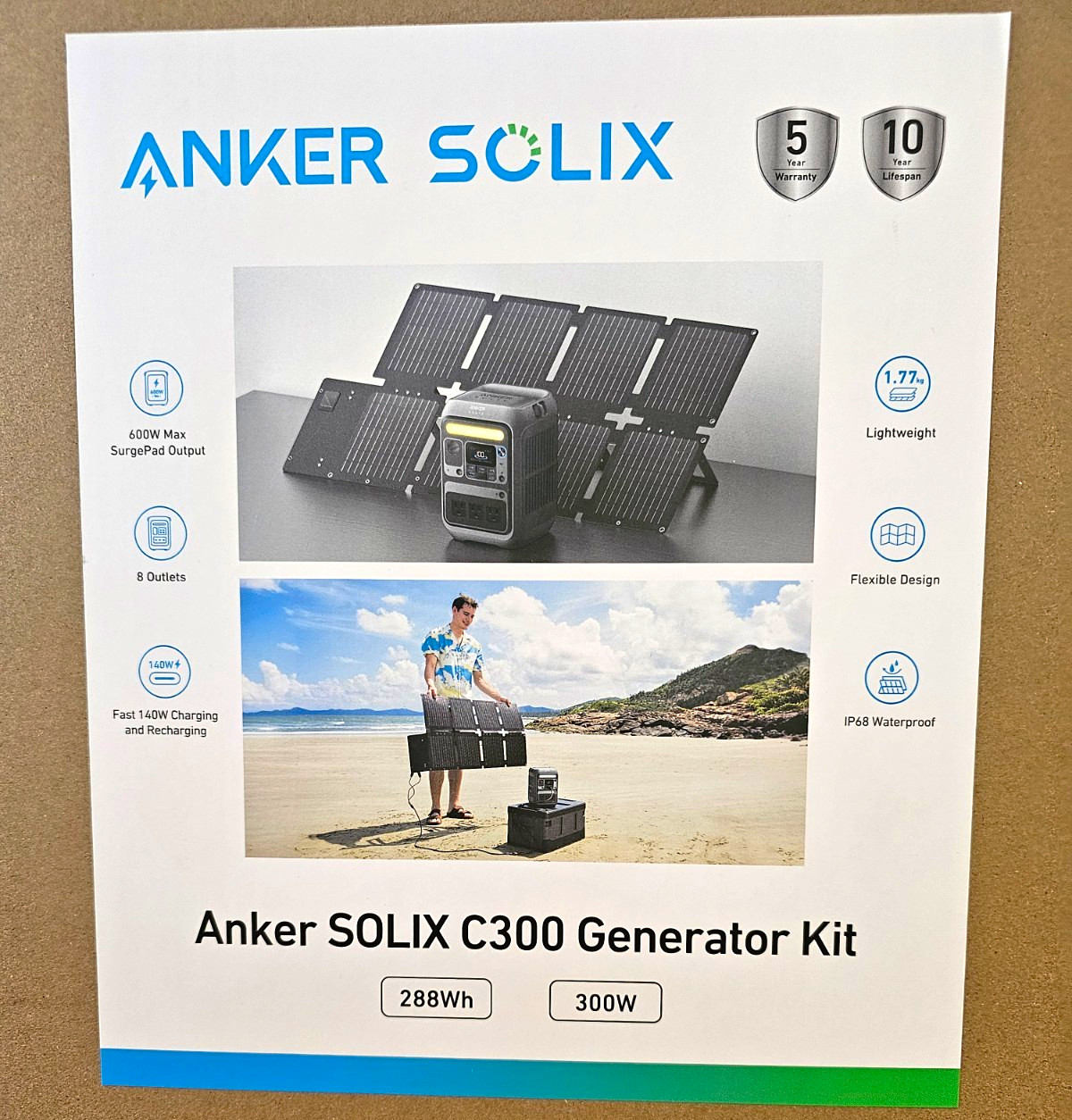 Anker SOLIX C300 Portable Power Generator Kit 288Wh 300W w/ Solar Panel