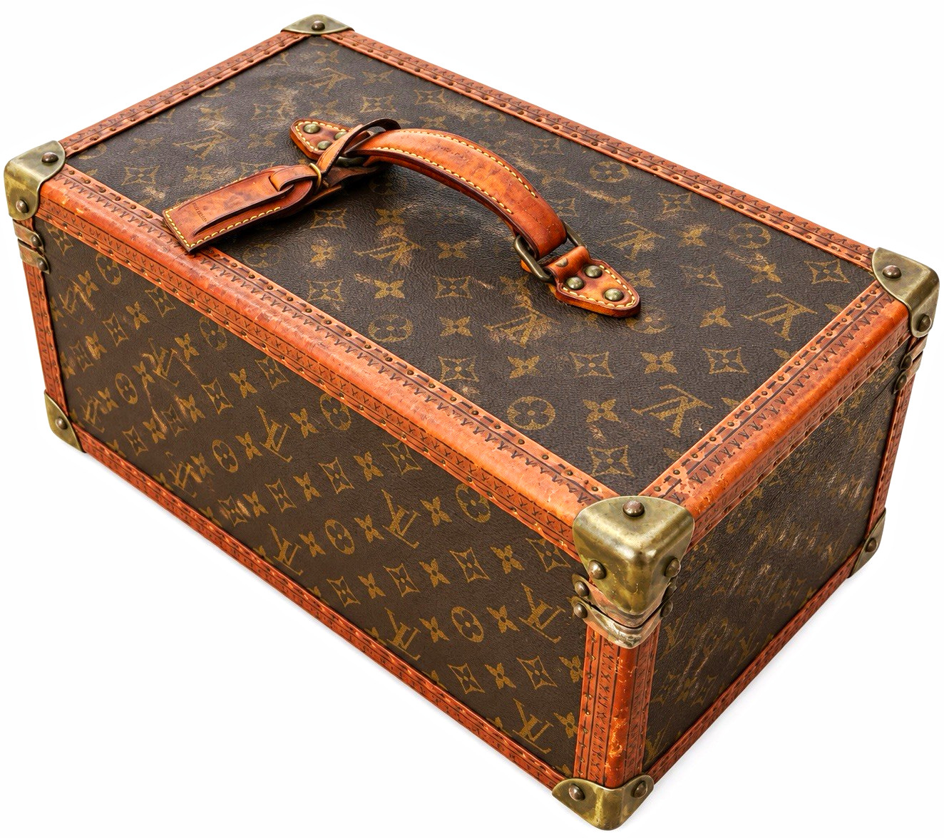 Vintage Louis Vuitton Monogram Train Case Trunk 18” Locking Hard Case Brown