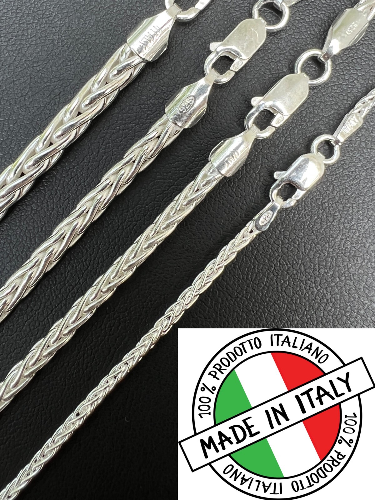 Real Solid 925 Sterling Silver Spiga Rope Wheat Chain Necklace 2-5mm 16-30