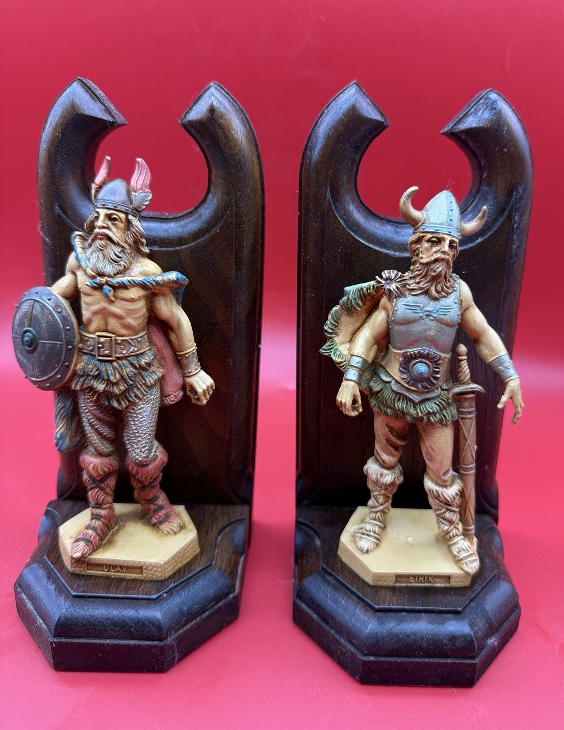 Vintage Depose Italy Viking Warriors Olav & Erik Figurine Bookends 8” Tall