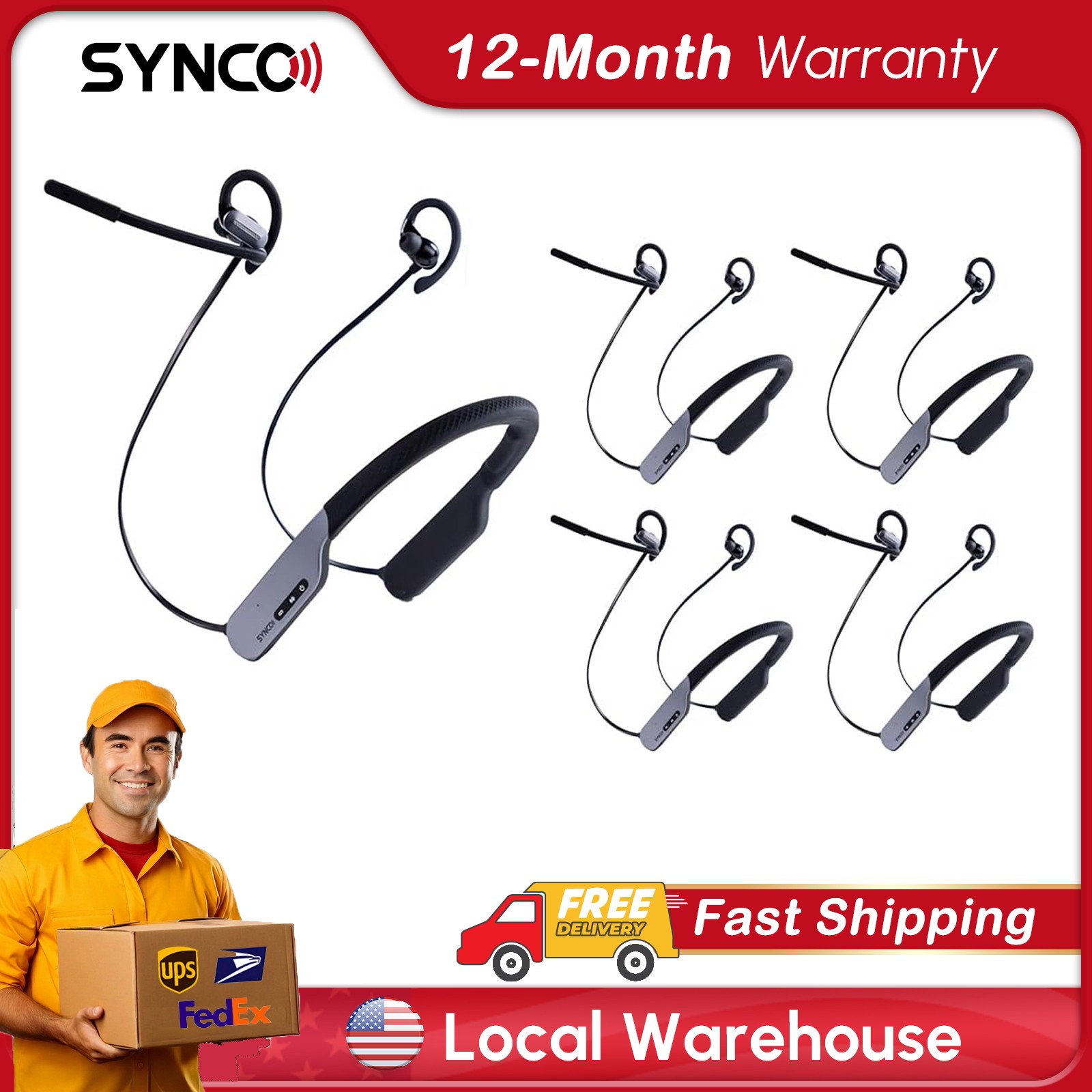 SYNCO XTALK S5 Wireless Intercom Headset Communication System 2.4GHz 5 Pcs
