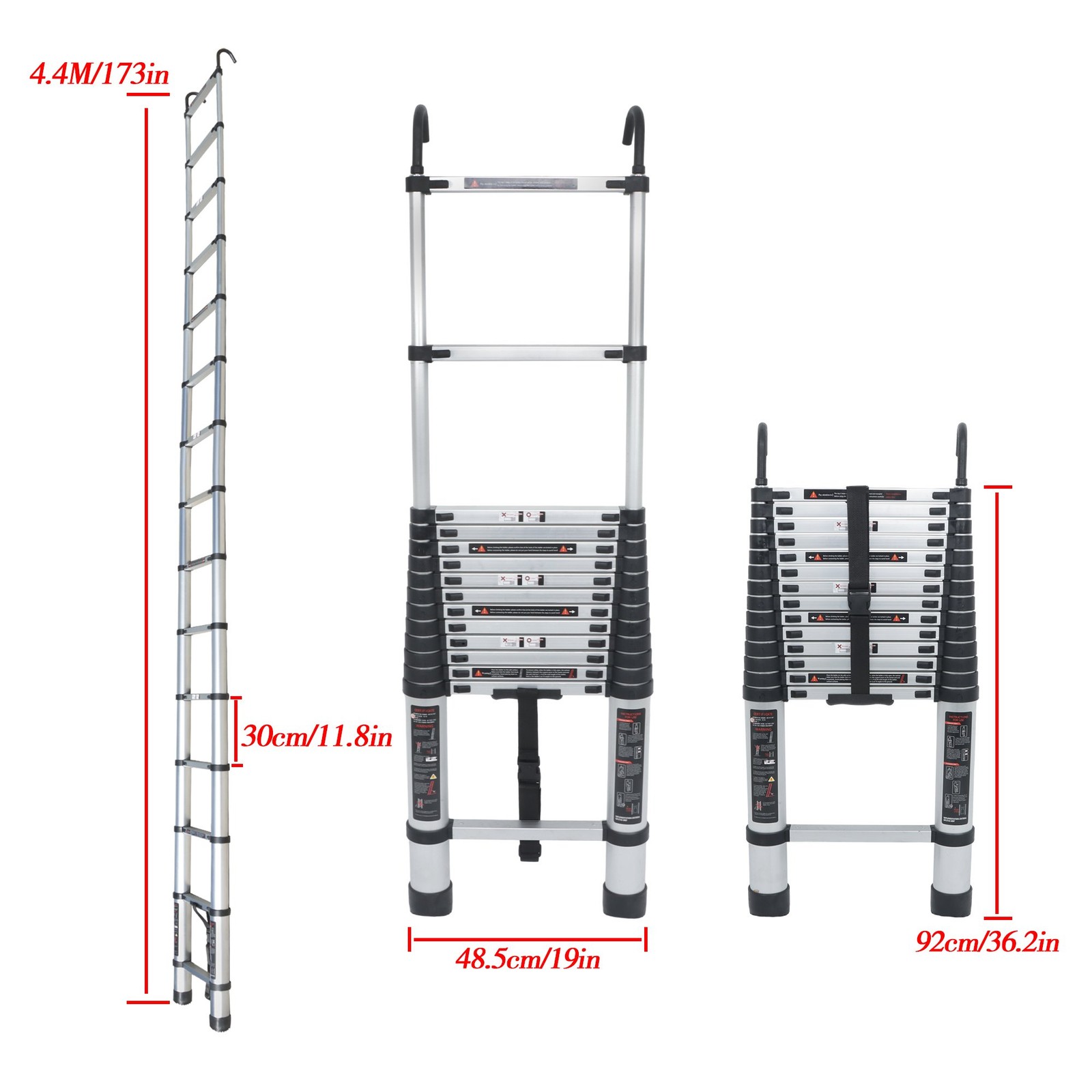 8.5/10.5/12.5/14.5 FT Telescoping Ladder Extension Folding Ladders With Hooks