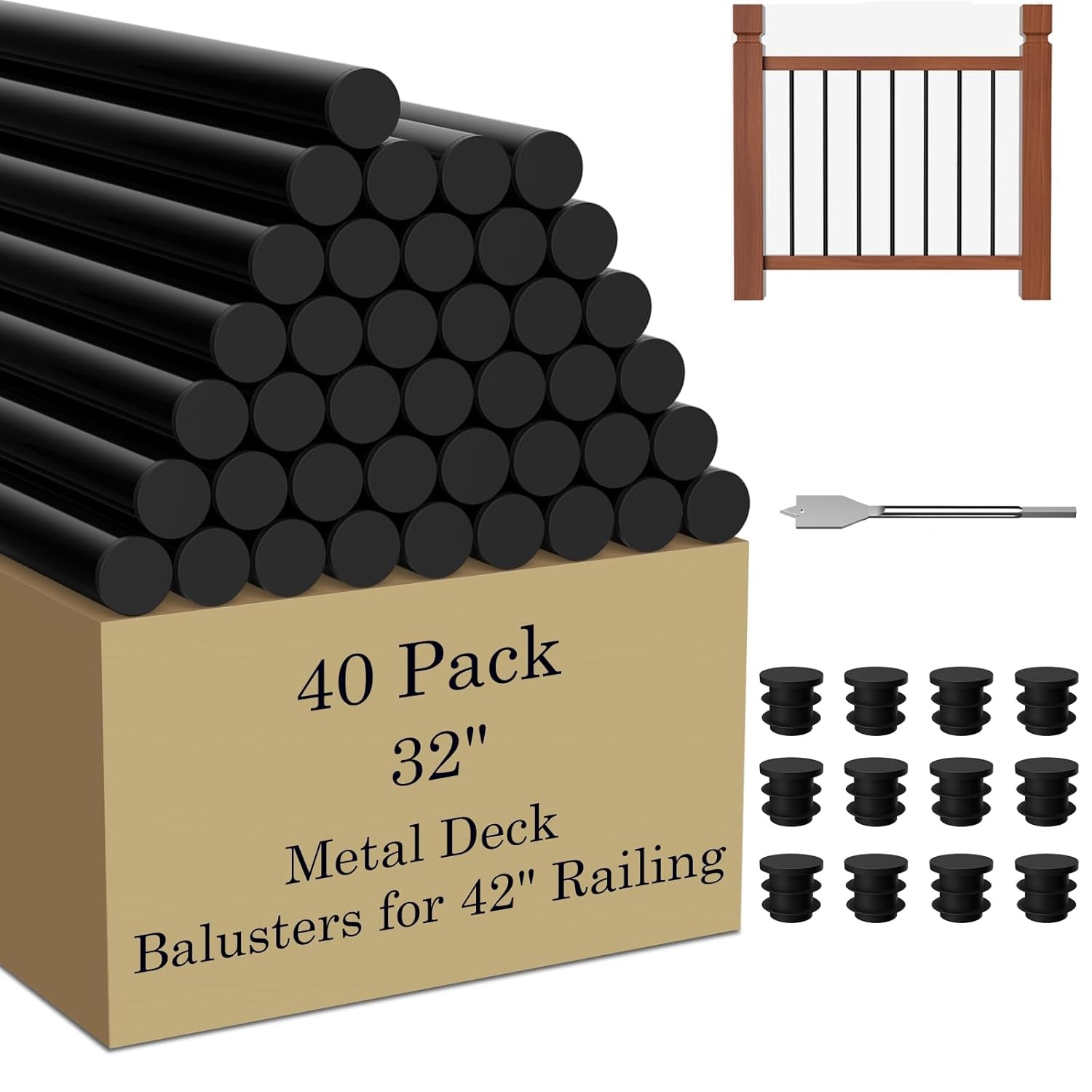 40 Pack Deck Railing Balusters Round Stair Porch Staircase Spindles 3/4\