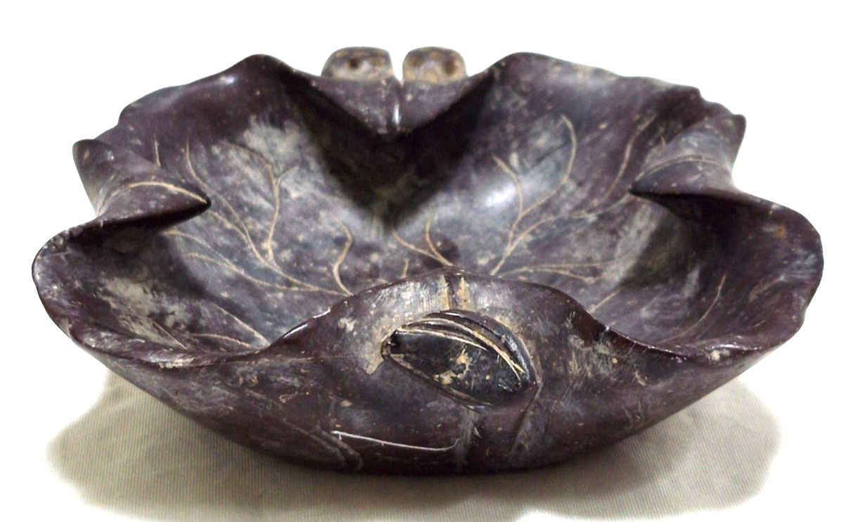 Vintage Chinese Carved Soapstone Lotus Leaf Brush Washer Scholar Dish 5\