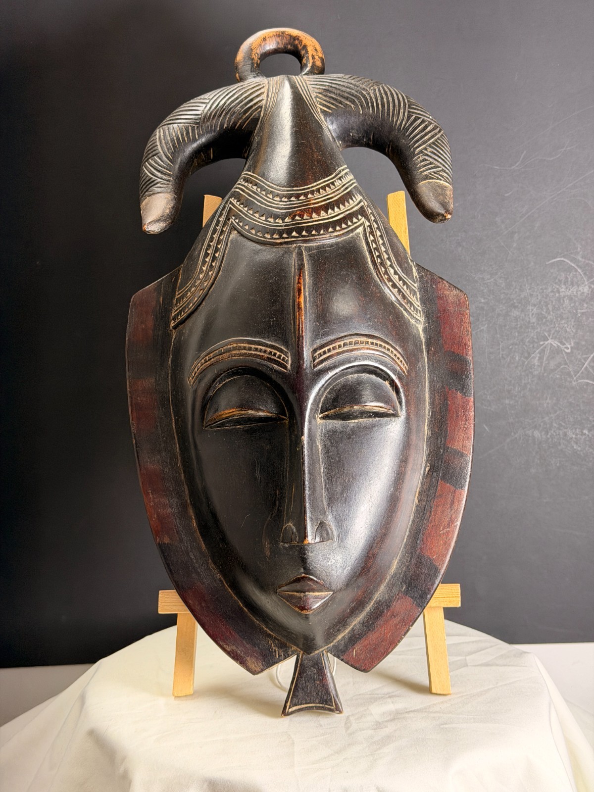 Antique Mid 20th Century African Hand Carved Baule Ram Mask