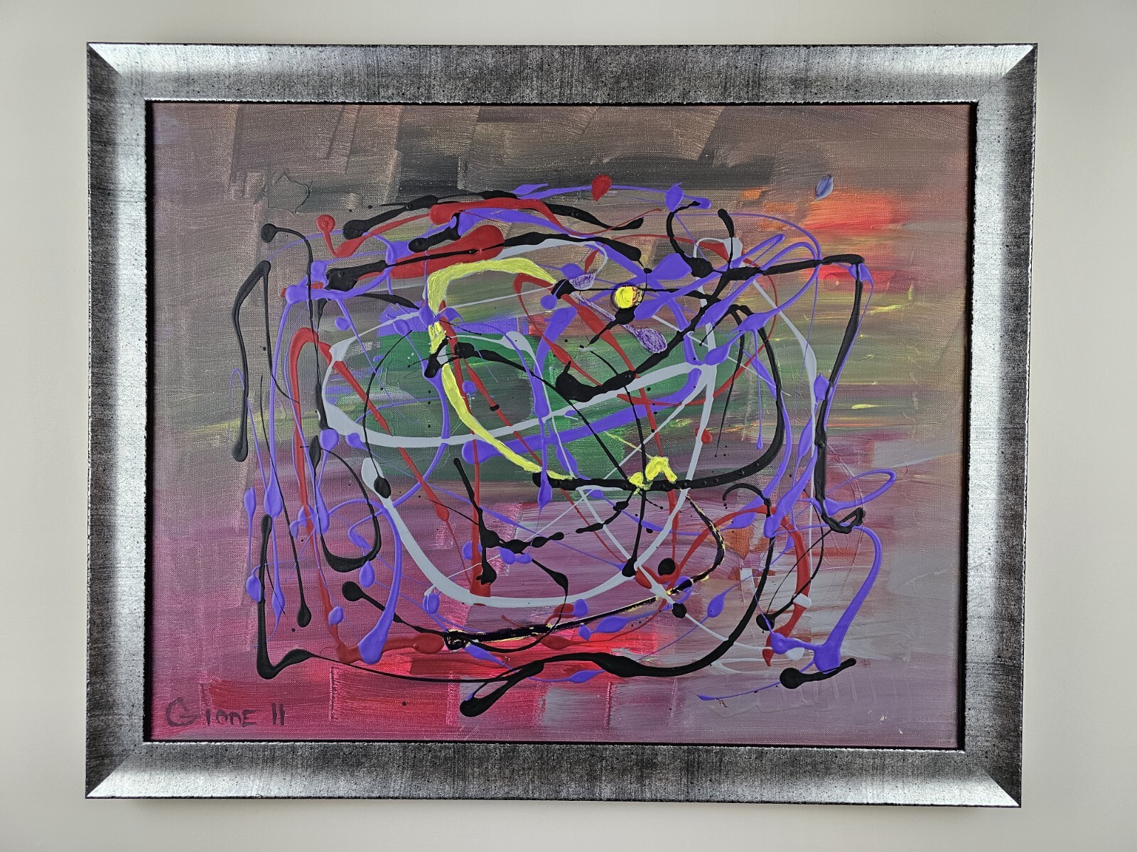 ART - Large Original Signed Gione II Abstract Painting 31x25 Framed Modern Art