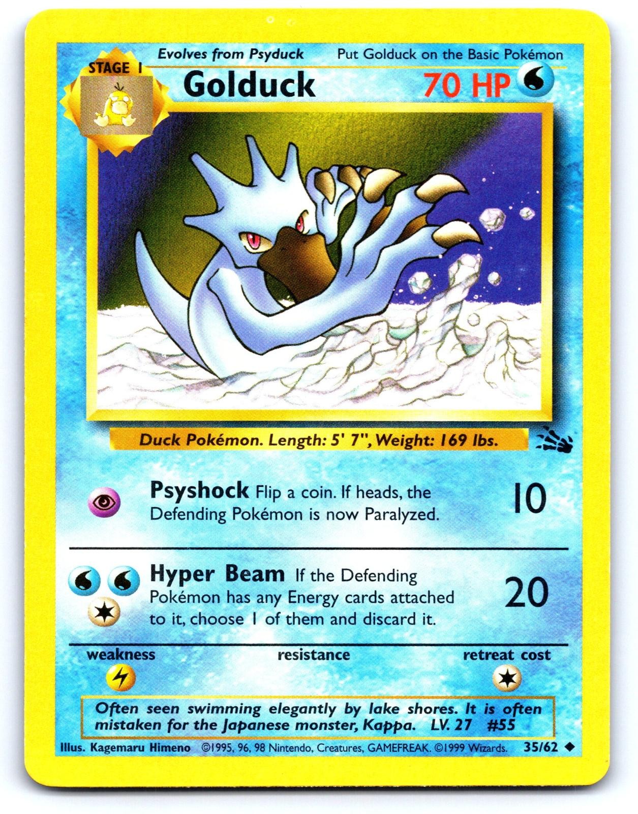 Golduck 35/62 Uncommon Fossil Pokemon Unlimited Moderately Played