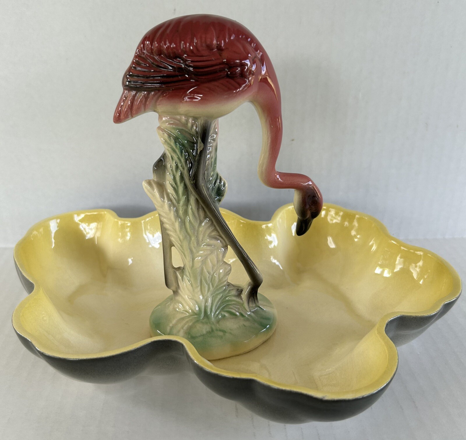 Vintage Ceramic Flamingo Figurine & Yellow Pond Los Angeles Pottery California Vintage Ceramic Flamingo Figurine & Yellow Pond Los Angeles Pottery California