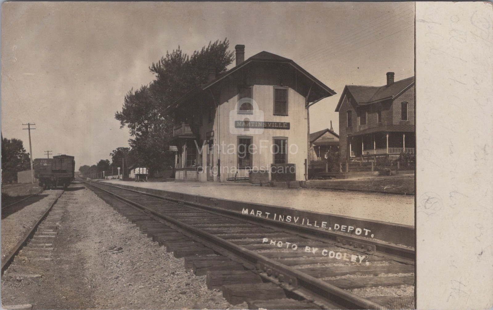 Railroad Depot Martinsville IL Train Freight Boxcar RPPC 1907 Cooley Postcard