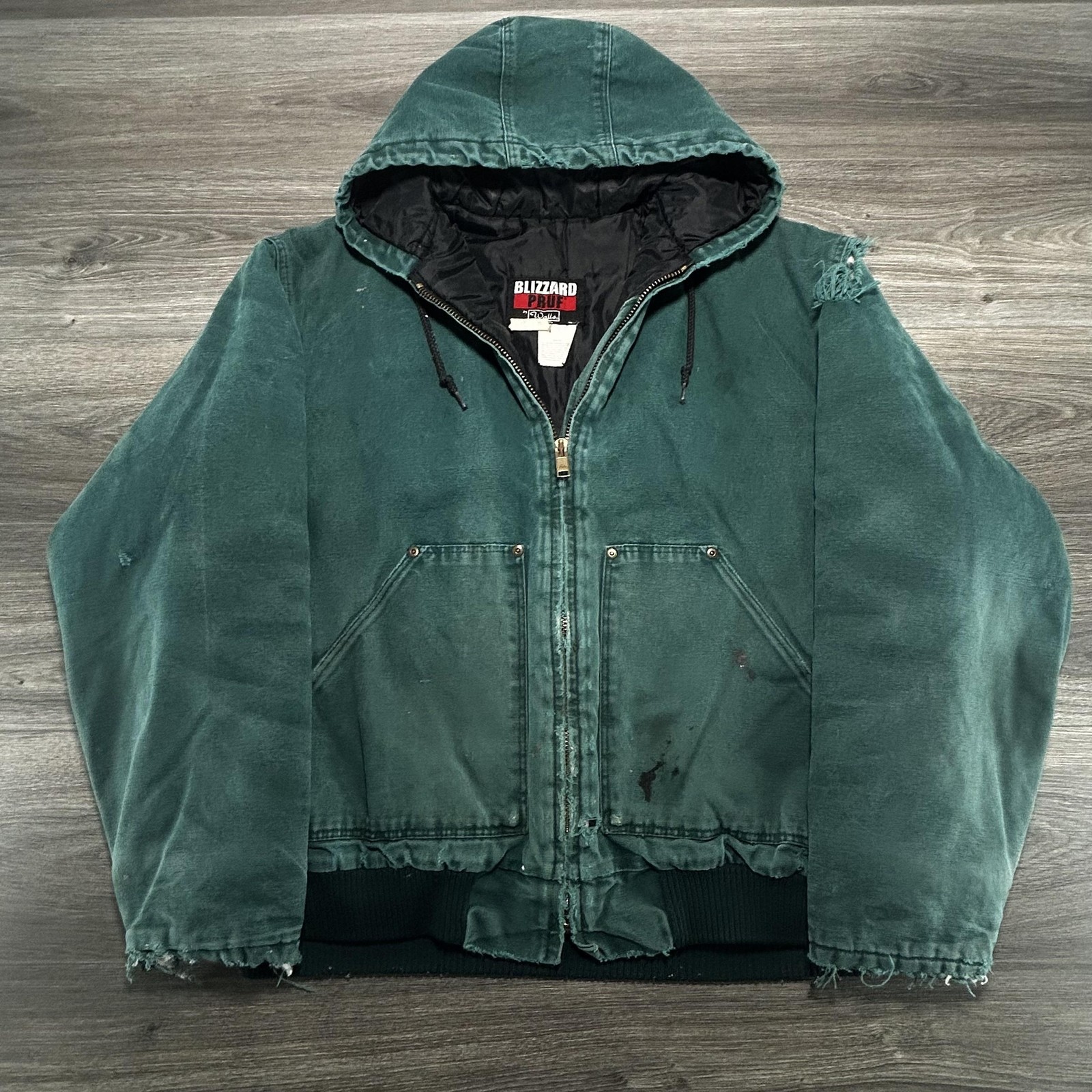 Vintage Walls Workwear Jacket Mens XL Green Canvas Faded Thrashed Made in USA