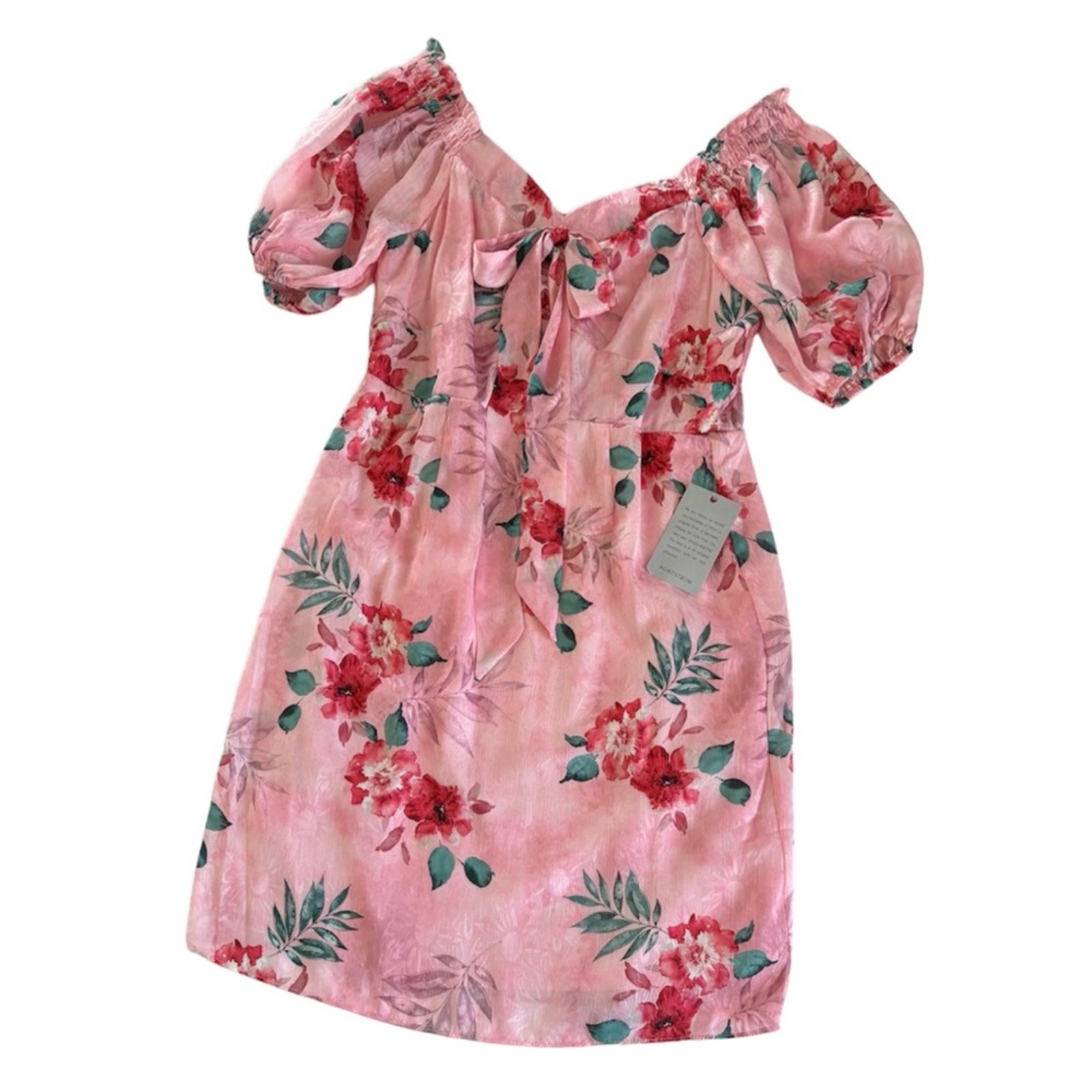 NSR Women’s Pink Tropical Floral Print Tie Front Mini Dress Size Medium NWT