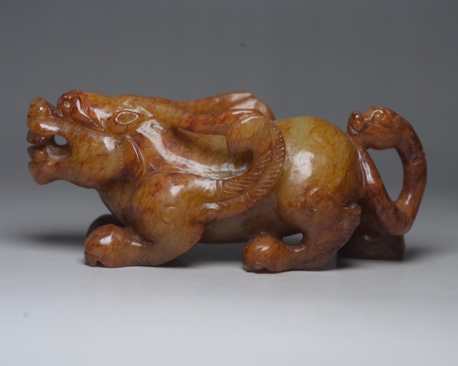 Certified Natural Hetian Jade Hand-carved Exquisite Beast Statue 101018
