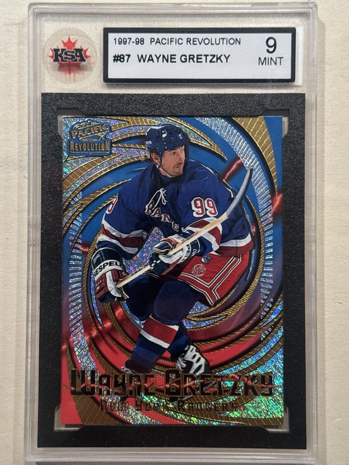 1997-98 Pacific Revolution NHL Hockey #87 Wayne Gretzky KSA 9 Rangers GOAT 1997-98 Pacific Revolution NHL Hockey #87 Wayne Gretzky KSA 9 Rangers GOAT