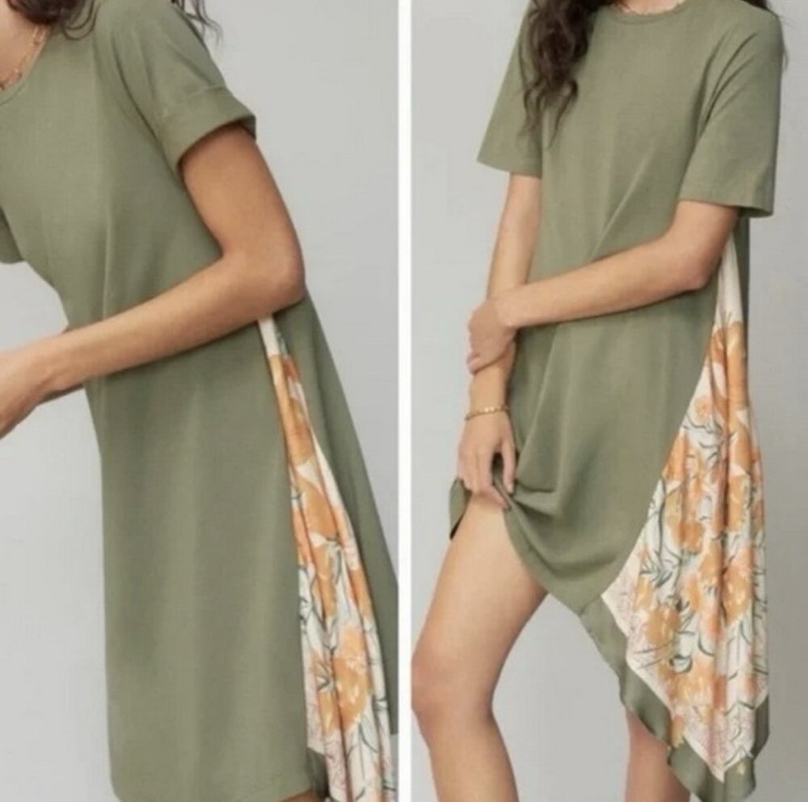 TINY by Anthropologie NWT Guilia Asymetrical Green Dress Sz M Boho Lagenlook