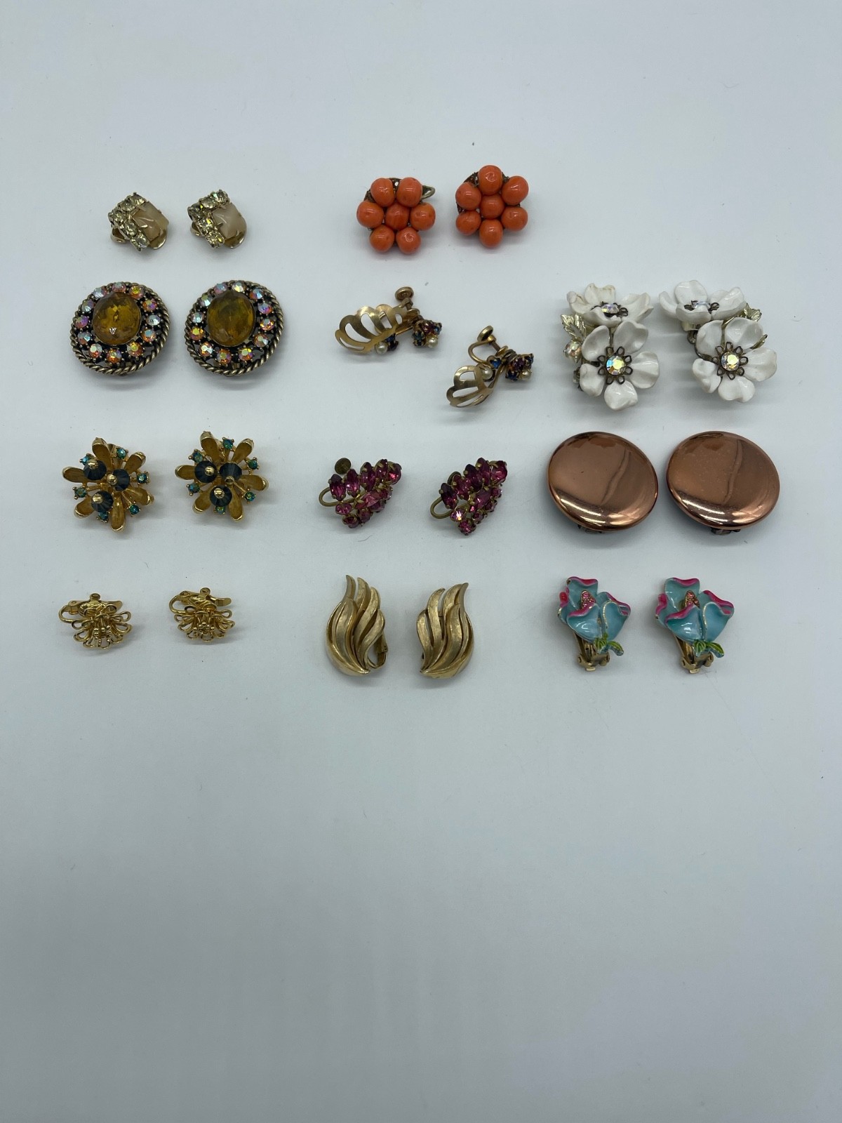 Vintage Signed Clip On Earring Bundle Unser-Trifari-Coro-La Rel-Art