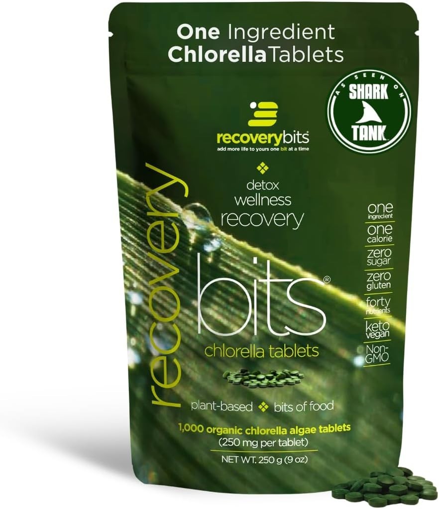 RECOVERYbits Organic Chlorella Tablets, Detox, Greens, 1000 Tablets