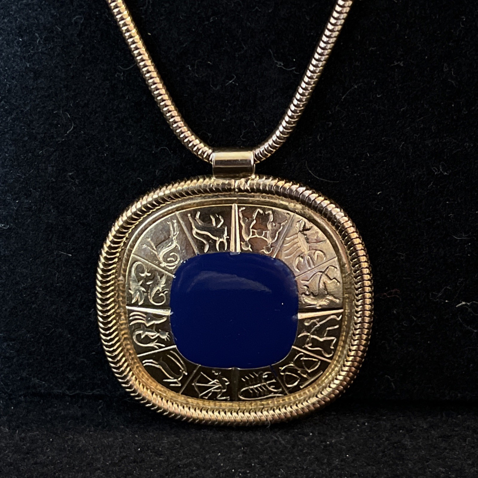 Vintage Freirich Horoscope Necklace Zodiac Astrological Large Enameled Pendant 