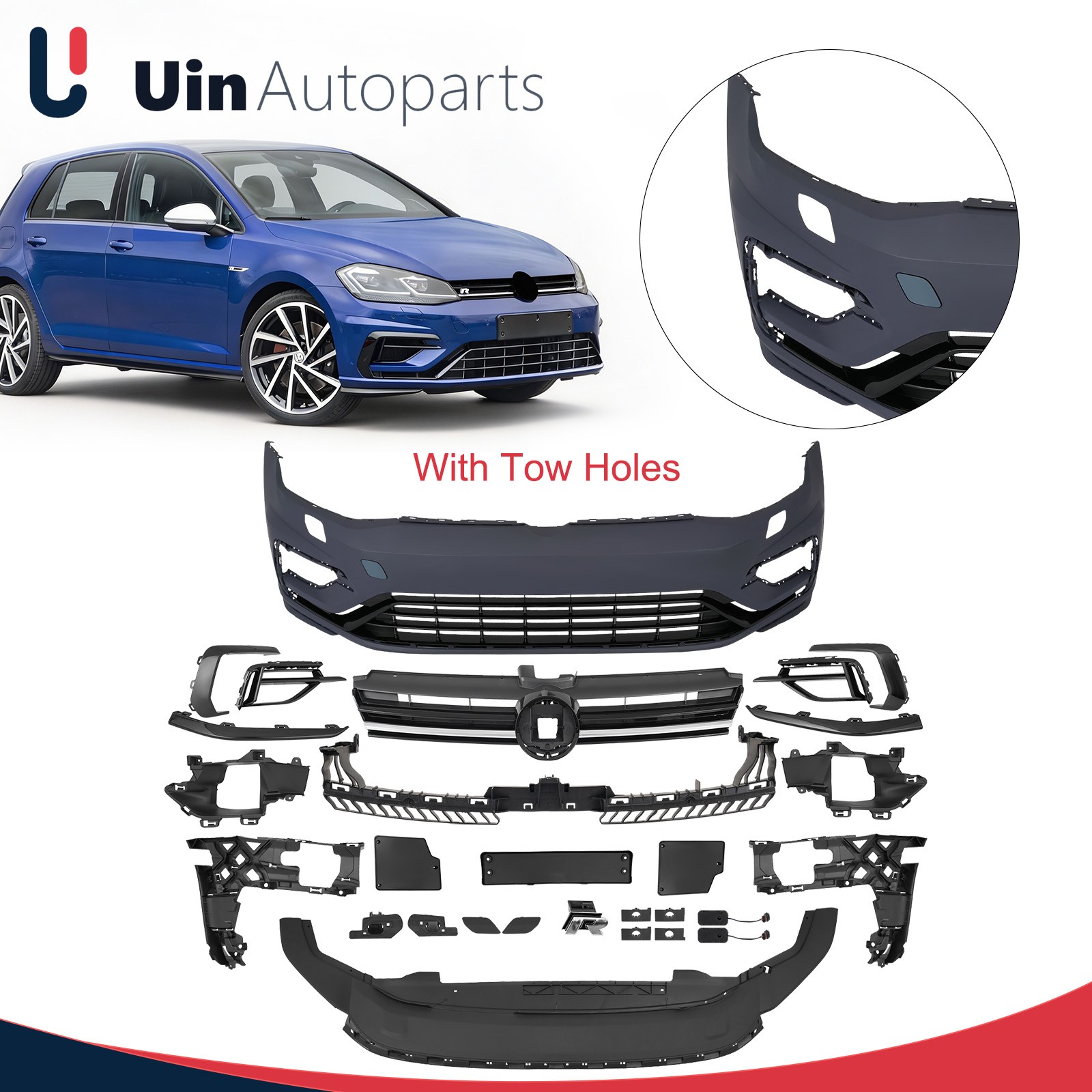 For 15-17 VW Golf MK7 Upgrade to Golf  MK7.5 R Style New Front Bumper Cover KIt