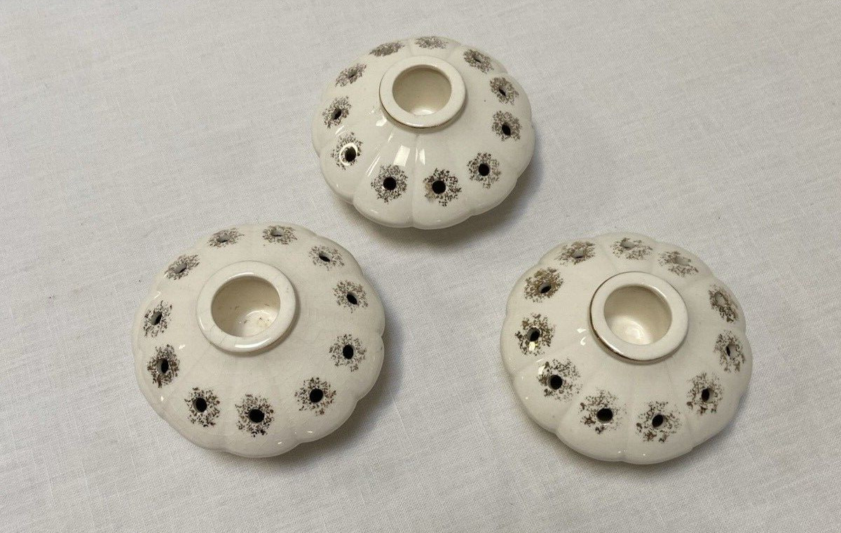Vtg MCM 3 Napco Ceramic Candle Stick Holder Taper Bubble Ivory Gold Painted Core Vtg MCM 3 Napco Ceramic Candle Stick Holder Taper Bubble Ivory Gold Painted Core
