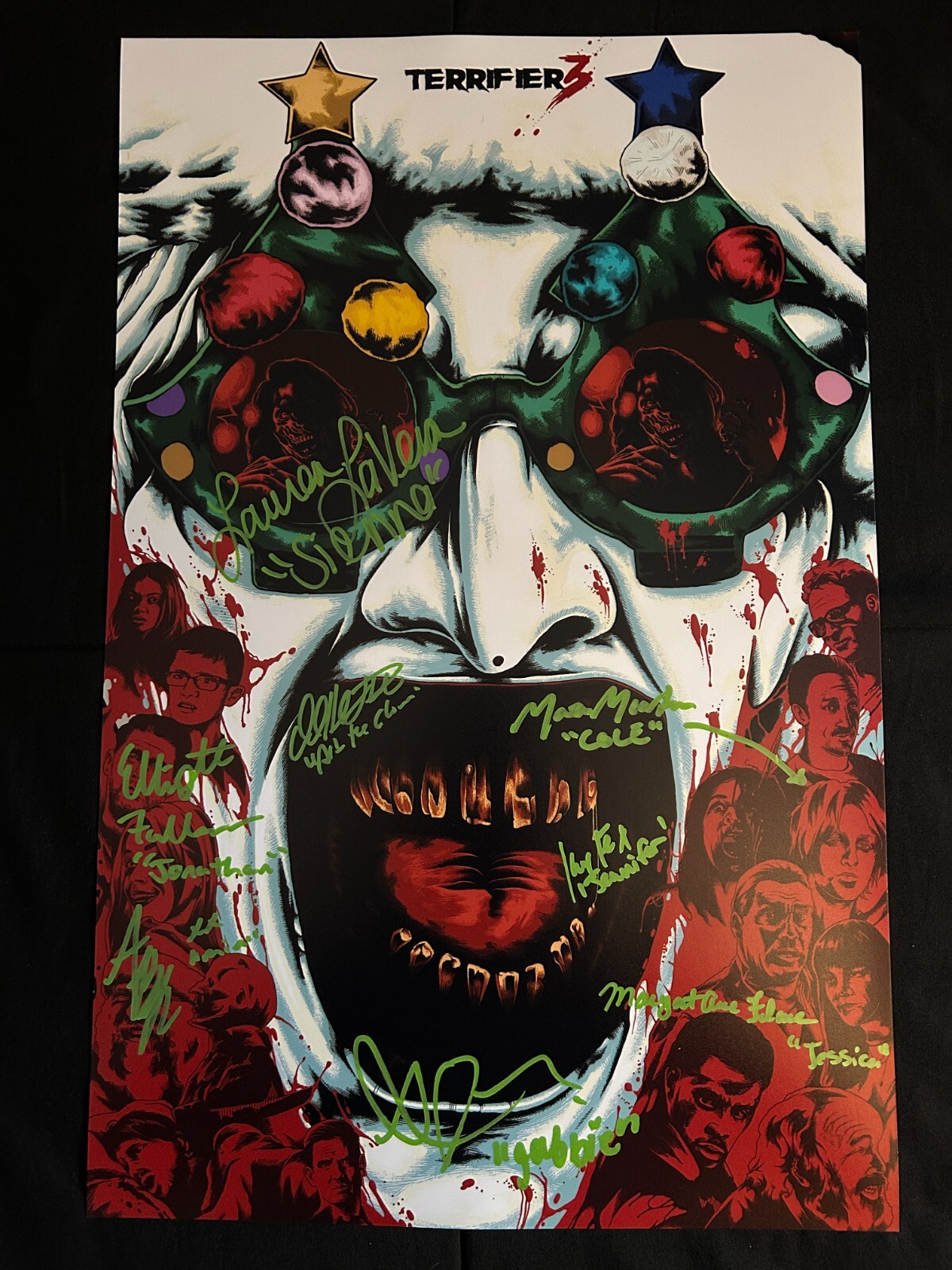 Fearsome Figures Terrifier 3 8x cast signed 11x17 photo W/Beckett witness COA