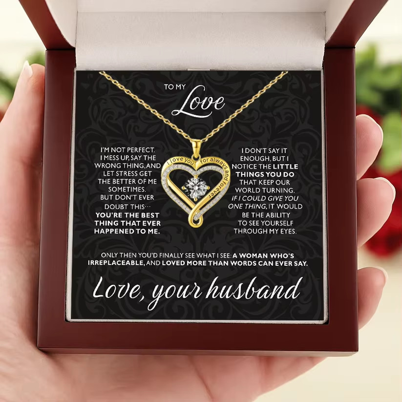 To My Love Eternal Double Heart Necklace Layered Romantic Gift for Wife Girlfrie