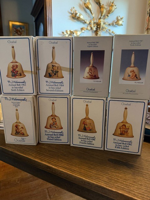NIB Lot of 8 Vintage Goebel MJ Hummel Collector Bells 1979-1987 Never Out of Box