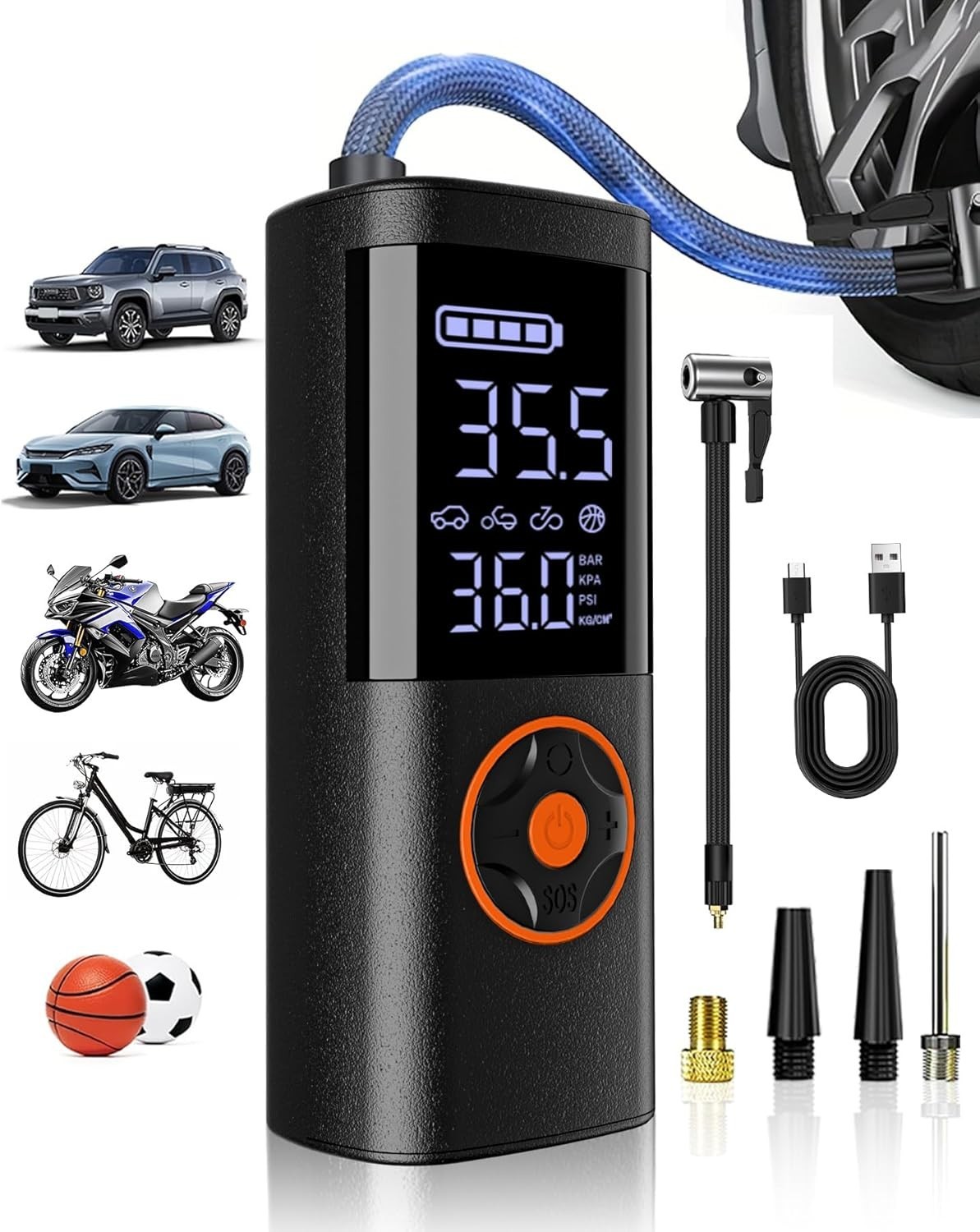Pocket Air Car Tire Inflator Portable Air Compressor by Bullseye Pro, Rechargeab Pocket Air Car Tire Inflator Portable Air Compressor by Bullseye Pro, Rechargeab