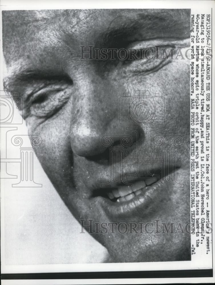 1962 Press Photo Lt. Col. John H. Glenn, Jr Aboard U.S.S. NOA at Sea - nem34842