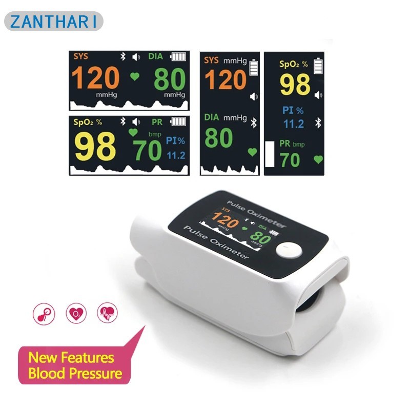 ZANTHARI New 2-in-1 smart Bluetooth fingertip pulse oximeter with blood pressure