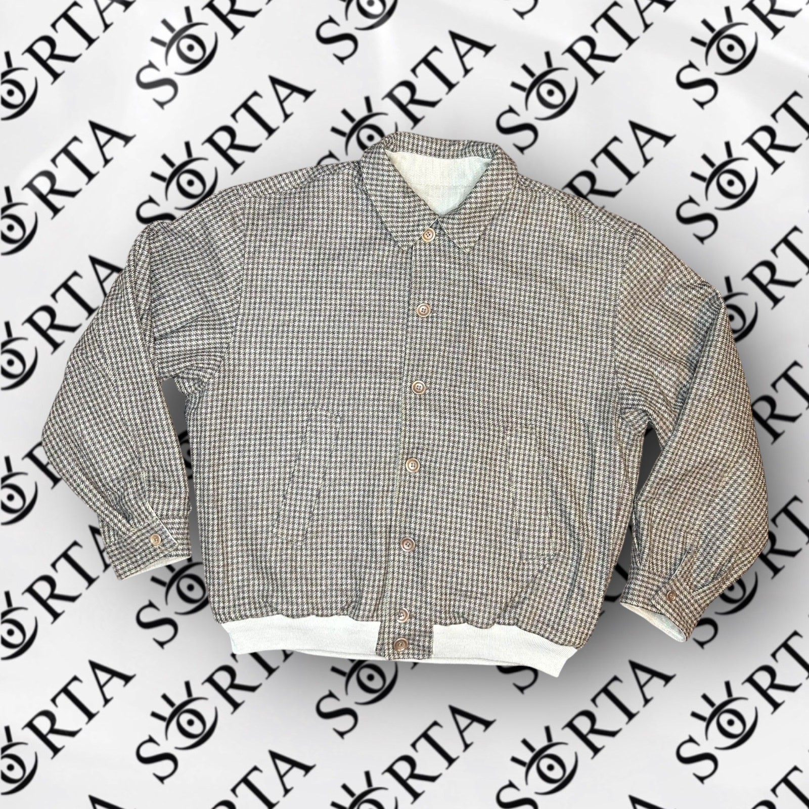 VTG Designer Sulka Italy Houndstooth Wool Cashmere Reversible Jacket Size L RARE