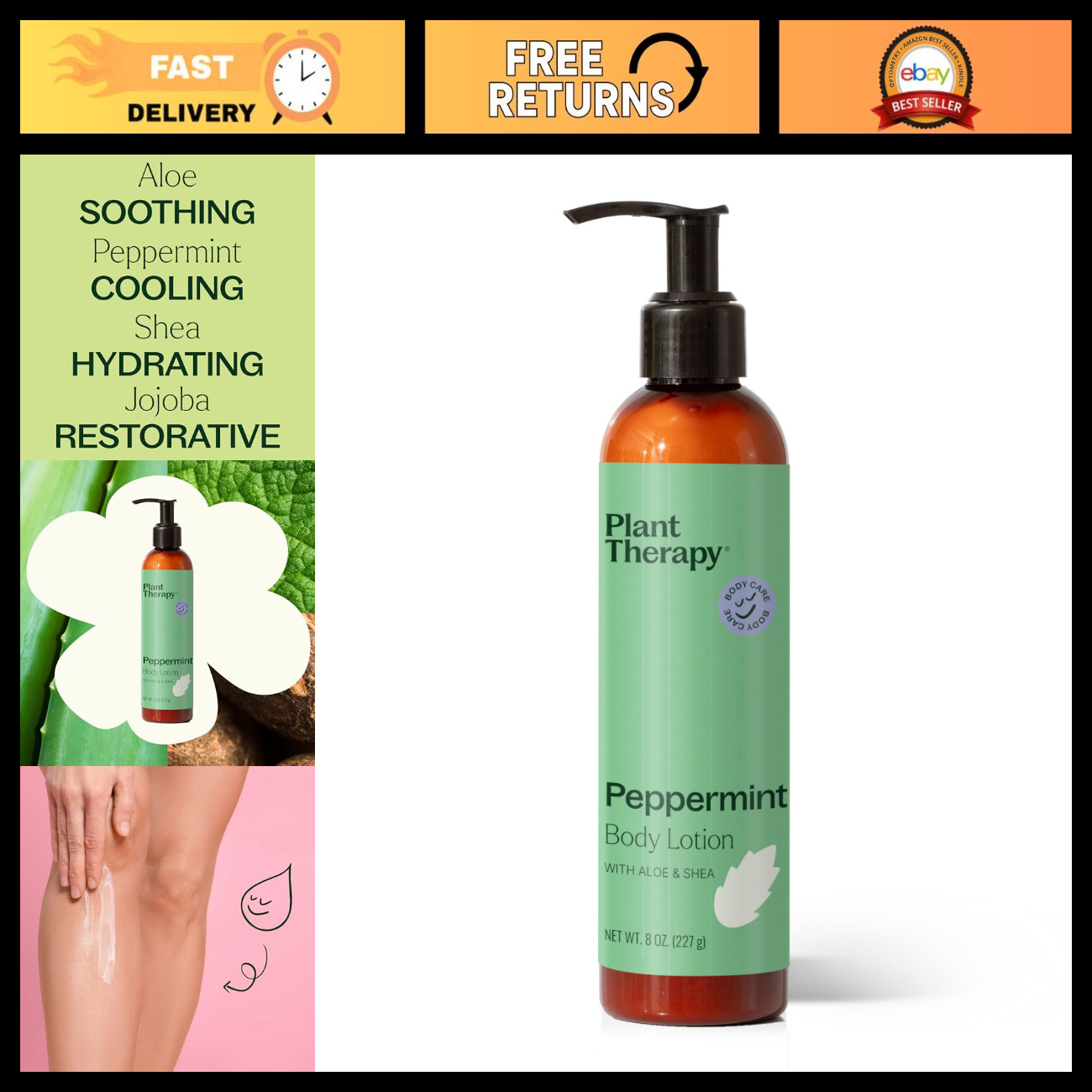 Moisturizing Peppermint Body Lotion with Aloe & Shea Butter - 8 oz Hydrating Cre Moisturizing Peppermint Body Lotion with Aloe & Shea Butter - 8 oz Hydrating Cre