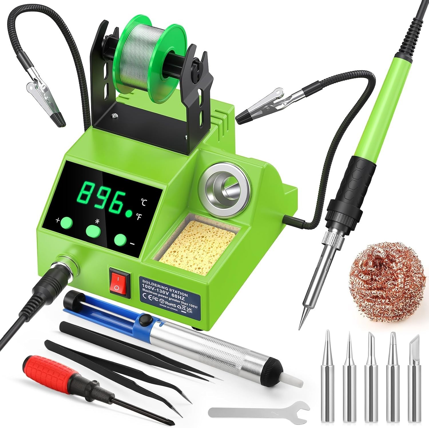 Soldering Station, 100W Digital Display Soldering Iron Station Kit with 2 Hel