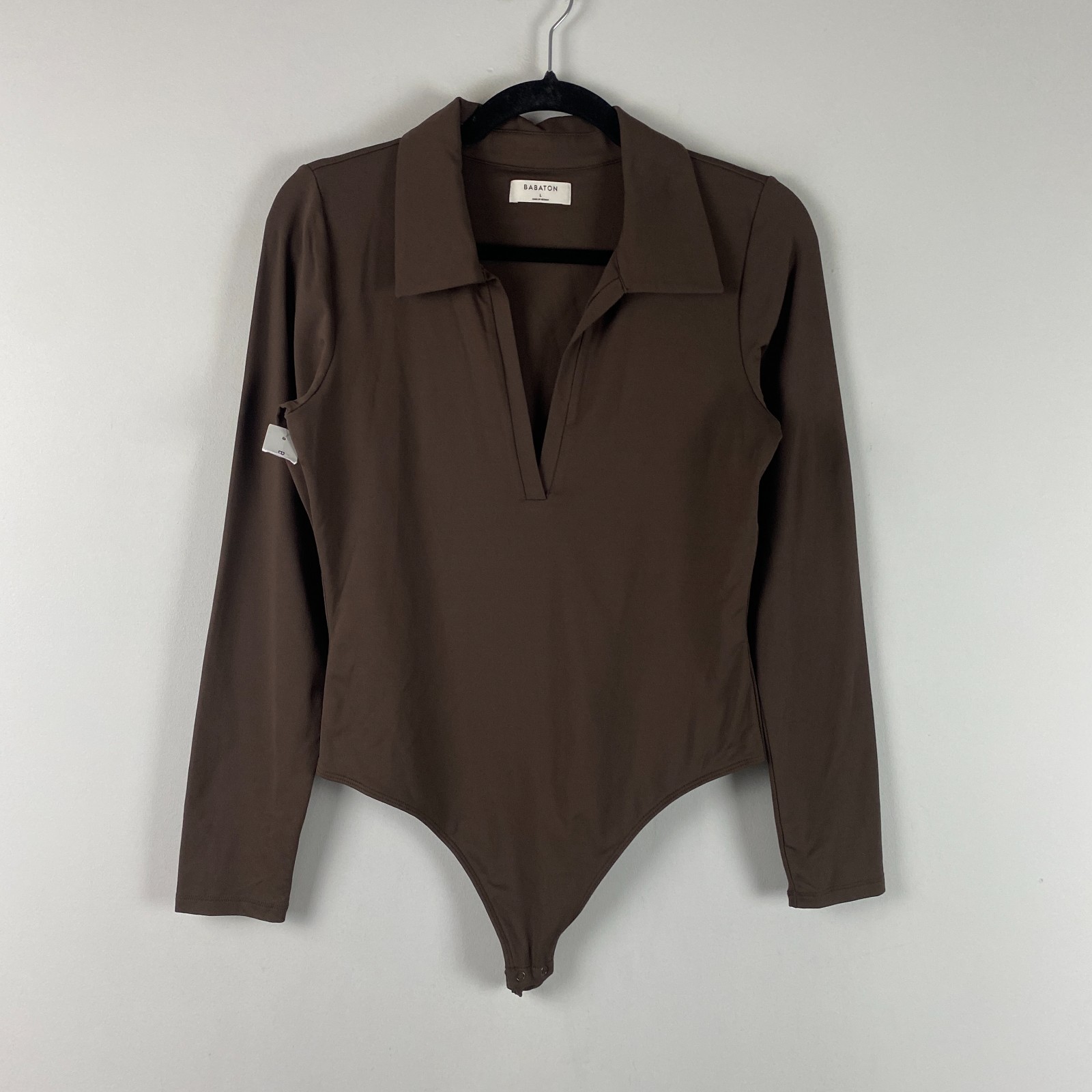 Aritzia Babaton Polo Long Sleeve Bodysuit Size Large Brown Minimalist