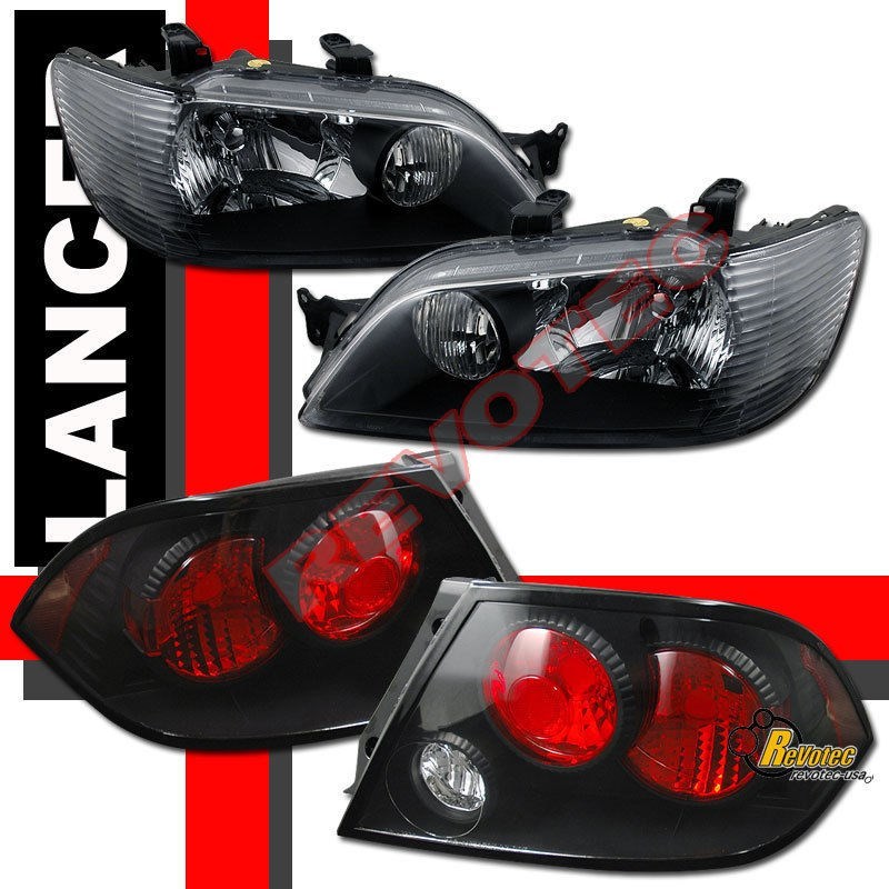 02 03 Mitsubishi Lancer LS ES OZ Headlights & Tail Lights Black 02 03 Mitsubishi Lancer LS ES OZ Headlights & Tail Lights Black