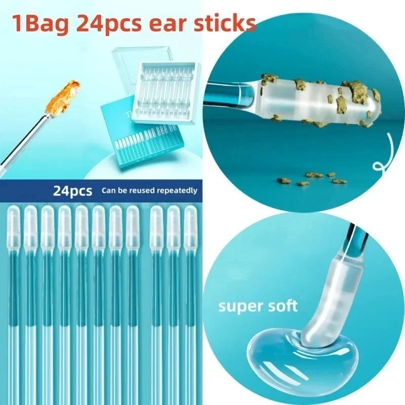 24pcs Disposable Silicone Ear Wax Remover Earpick Ear Cleaner Sticky Ear Picks